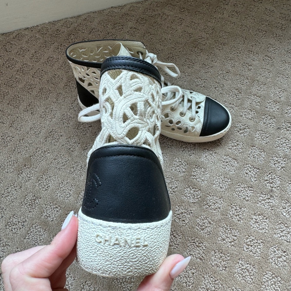 CHANEL Laser Cutout Embroidered Sneakers